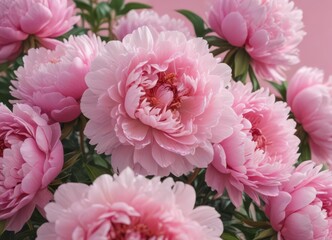 Fototapeta premium Close-up of clustered pink peonies, soft pink backdrop , blossom, floral