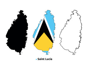 Saint Lucia Map Vector - Country Outline, Flag Inside Map, Blank and Silhouette Version