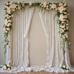 window with flowers, wedding decoration on the window, wedding bouquet on the window
