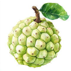 Fototapeta premium Watercolor illustration of custard apple looks so fresh and delicious