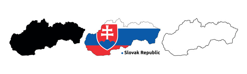 Slovakia Map Vector - Country Outline, Flag Inside Map, Blank and Silhouette Version