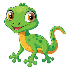 Fototapeta premium Cartoon green geko isolated on white background