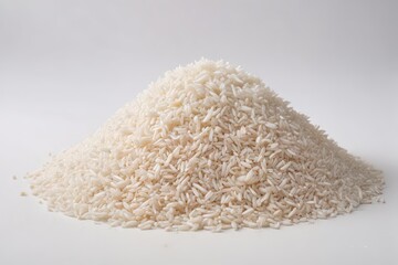 A mound of uncooked white rice against a plain white backdrop , food, asian food, clean