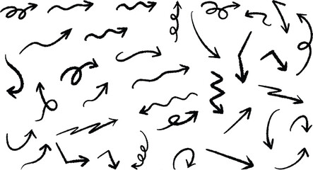 Hand Drawn Doodle Arrows Set – Curved, Swirly, Sketchy Arrow Clipart Collection