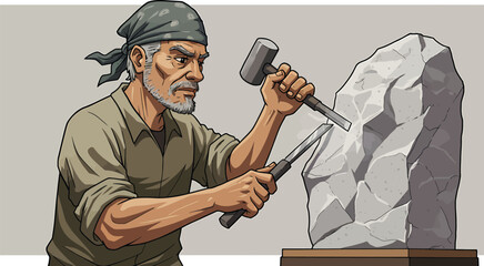 Sculptor at Work: Stone Carving Vector Art