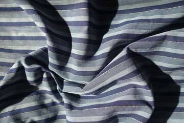 Jammed navy blue and grey striped cotton fabric
