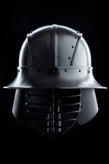 Close-Up of a Metal War Helmet in Minimalist Lighting..