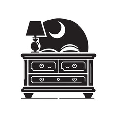 Nightstand Silhouette Vector Illustration, Solid White Background.
