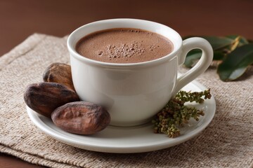 Fototapeta premium Cup of Hot Chocolate with Cacao Beans