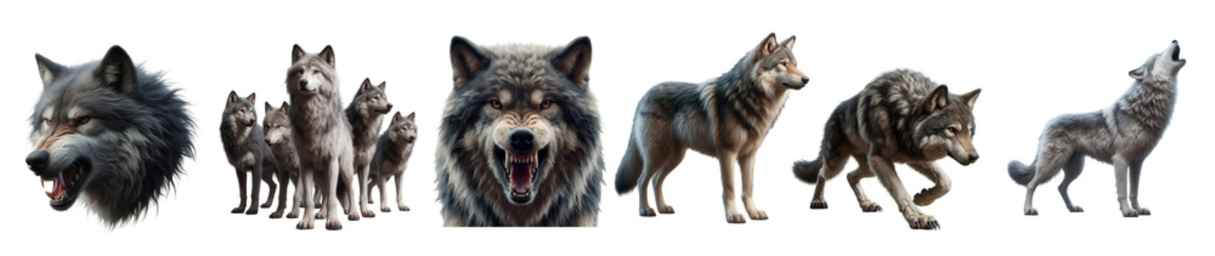 Pack of wolves showcasing varied poses