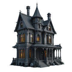Obraz premium Majestic Victorian Haunted House at Night with Glowing Windows Spooky Halloween Mansion