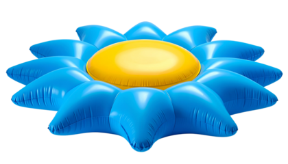 Vivid blue inflatable pool float in the shape of a sun, crafted for summer enjoyment and leisure, ideal for pool parties and beach adventures, isolated on a transparent background.