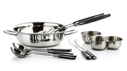 Cheese fondue set isolated on white background