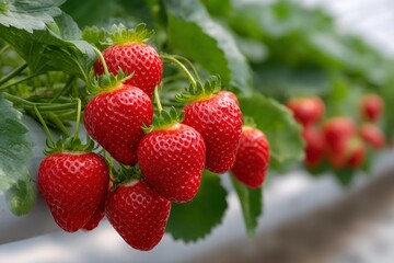 Red Strawberries Growing on Plant