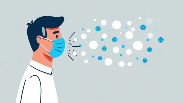 Masked Person Spreading Airborne Droplets - Vector Illustration