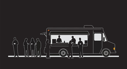 Food Truck Silhouette with Customers