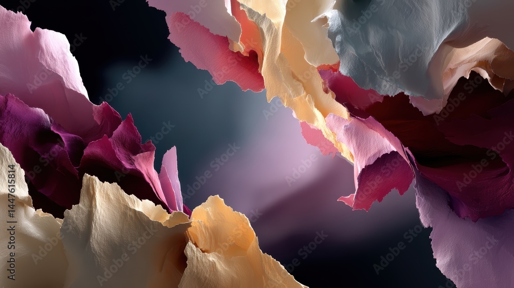 Poster abstract colorful torn papers with shadowy texture and light effects