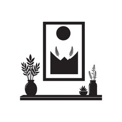 Picture Frame Silhouette Vector Illustration, Solid White Background.