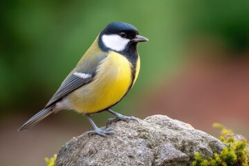 Fototapeta premium Great Tit Bird Perched on Rock