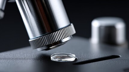 A low-angle shot of a microscope focused on a tiny piece of evidence - scene Chemistry Discovery