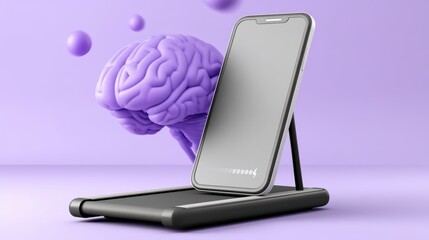A stylized brain graphic running across a digital treadmill interface - determination health graphical