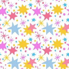 Color doodle pattern with different stars. Vector illustration