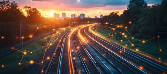 Smart City Rail Network Futuristic Connectivity in Transportation, Symbolizing High-Speed Travel