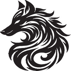 Fototapeta premium Wolf's Elegance: Intricate Black & White Artistic Silhouette Design