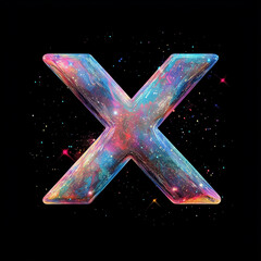 Colorful artistic rendering of the letter X filled with vivid galaxy textures, including stars, nebulae, and interstellar light. 