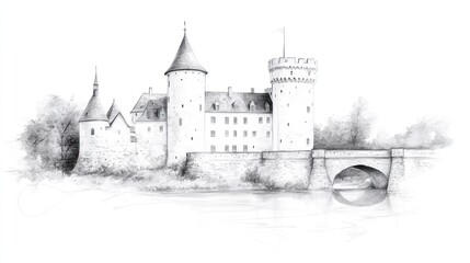 Penciled Castle by the River: A Medieval Masterpiece