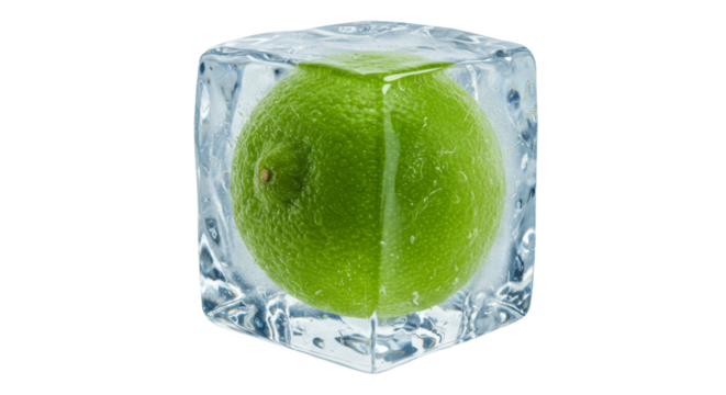 Frozen green lime encased in ice