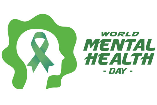 Green Ribbon Symbol for World Mental Health Day on White Background