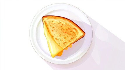 Classic American grilled cheese sandwich cut diagonally melted cheddar inside top down white background Simple comfort food golden crust white plate isolated style cut out isolated transparent