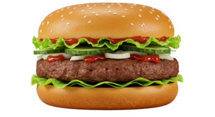 Juicy burger with crisp veggies and ketchup