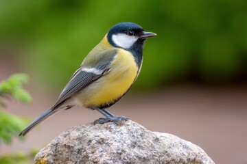 Obraz premium Great Tit Bird Perched on Rock