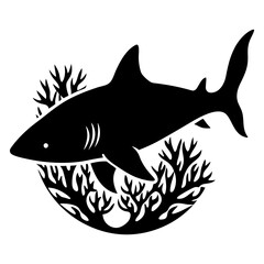 Shark Silhouette with Coral Reef Background