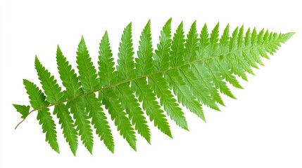 Vibrant Green Fern Leaf Isolated on White Background