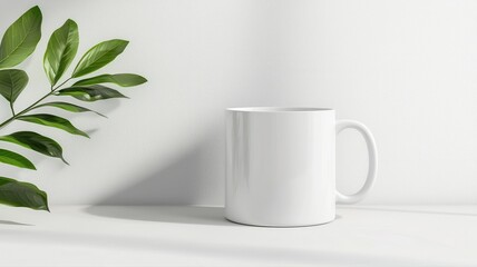 Minimalist White Mug Mockup with Plant Decor white mug mockup blank mug coffee mug tea mug clean tea