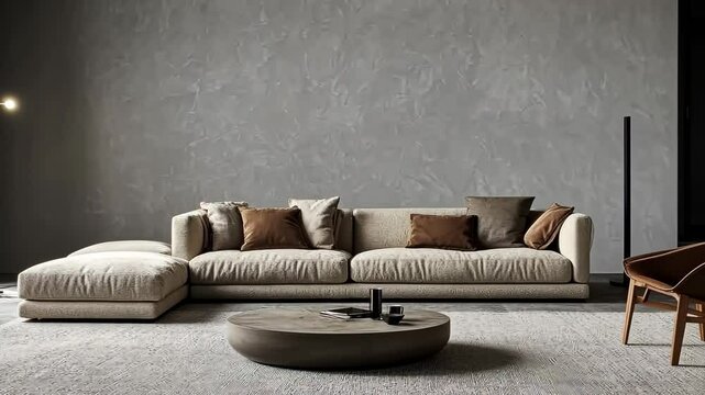 Cozy modern living room with minimalist d?cor and elegant furniture arrangement