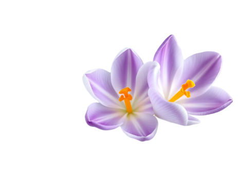 Two delicate purple crocuses in full bloom