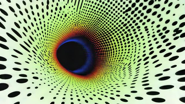 binary code tunnel, black and white dots, hole, wave, colorful, green red, blue