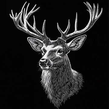 ultra realistic white outline deer design for laser engraving