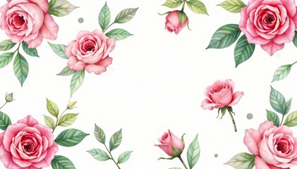 Delicate watercolor roses & leaves, repeating seamlessly , design, texture, vintage
