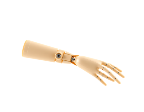 Realistic 3D Render of a Beige Prosthetic Arm with Articulated Hand