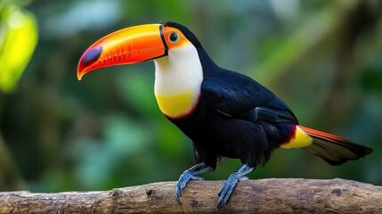 Fototapeta premium Vibrant Keel-billed Toucan Perched on Branch