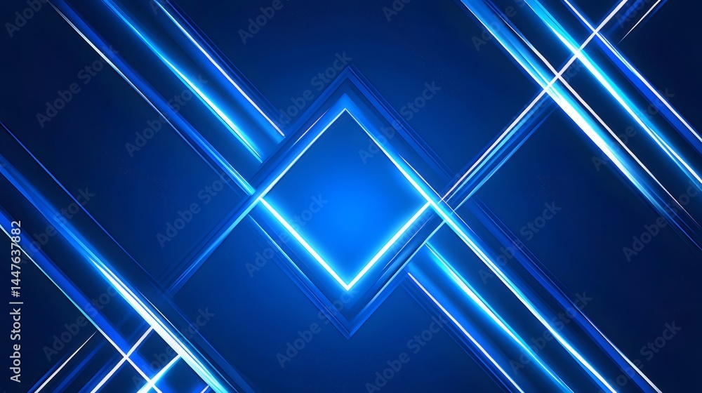 Aufkleber 青い光るネオン線と幾何学模様の抽象的な背景デザイン 未来的なデジタルアート表現