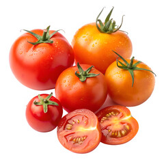 Fototapeta premium tomato slice, tomatoes with leaves isolated on white or transparent png