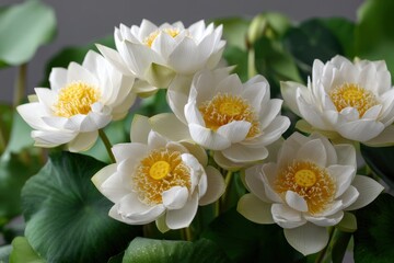 Fototapeta premium White Lotus Flower and Leaf Arrangement