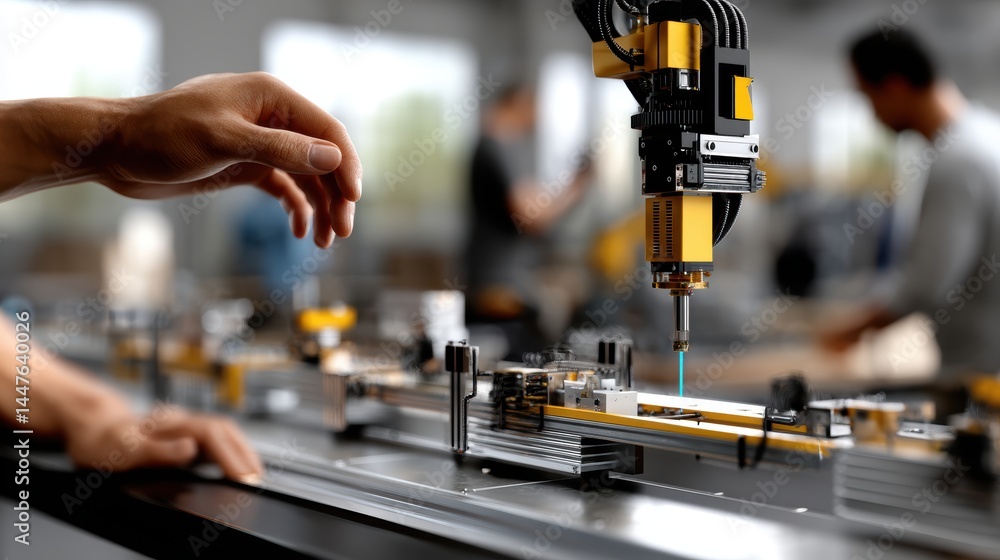 Poster automated robotics assembly in modern industrial workspace