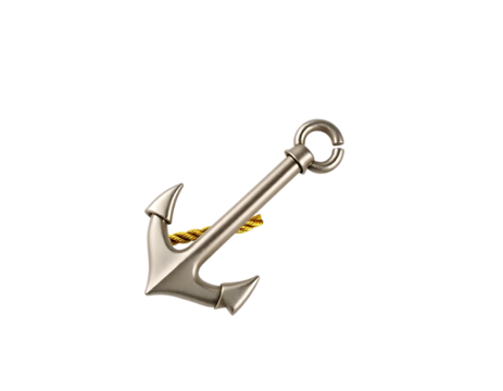 3D Rendered Silver Anchor with Rope Detail